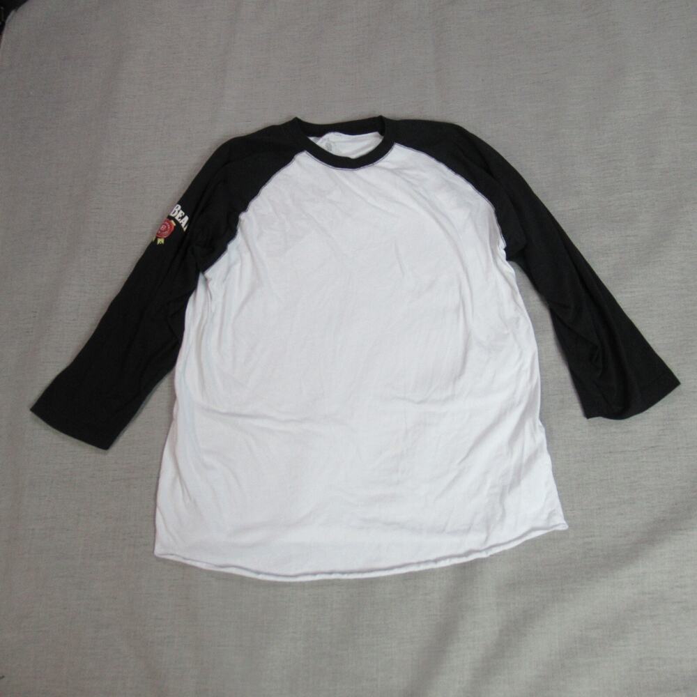 Jim Beam T-Shirt Mens Size Large White Black Raglan Whiskey Liquor Tee Crew Neck